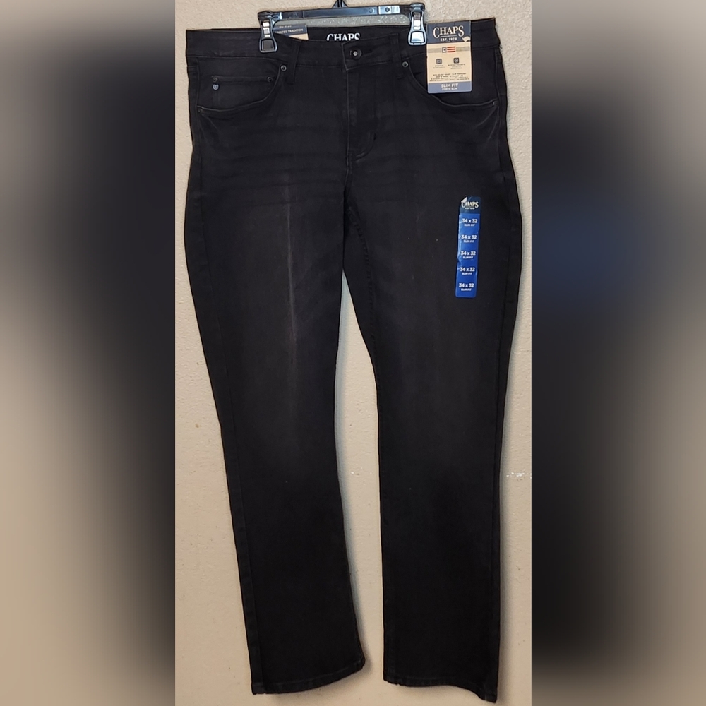 Chaps Men's Slim Fit Black Rinse 5 Pocket Jeans Size 34 X 32